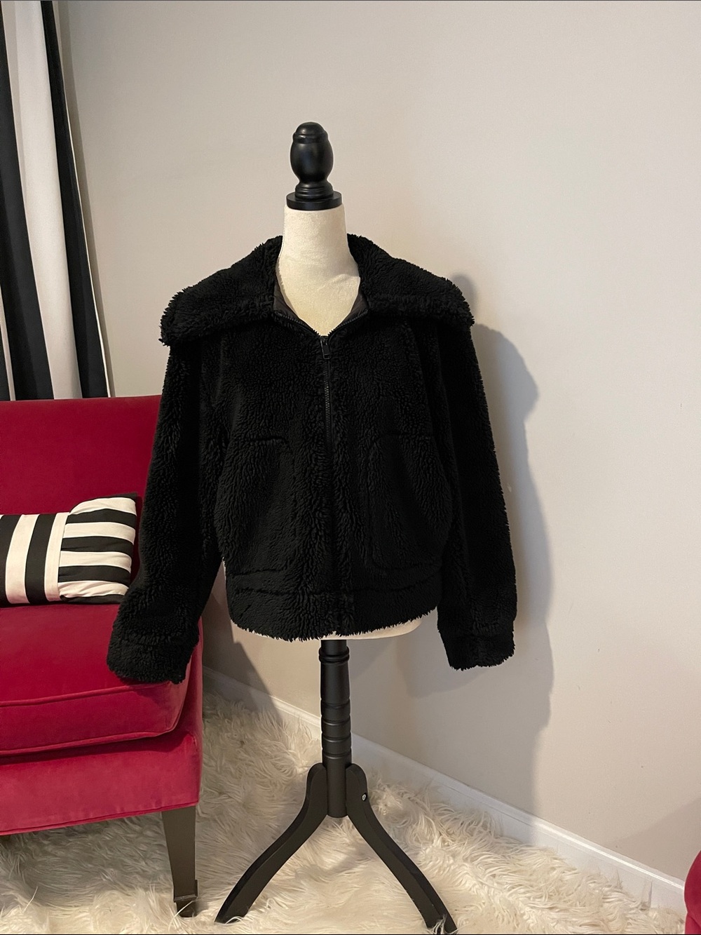 Carbon 38 M Black Teddy Sherpa Zip-Front Jacket - Women